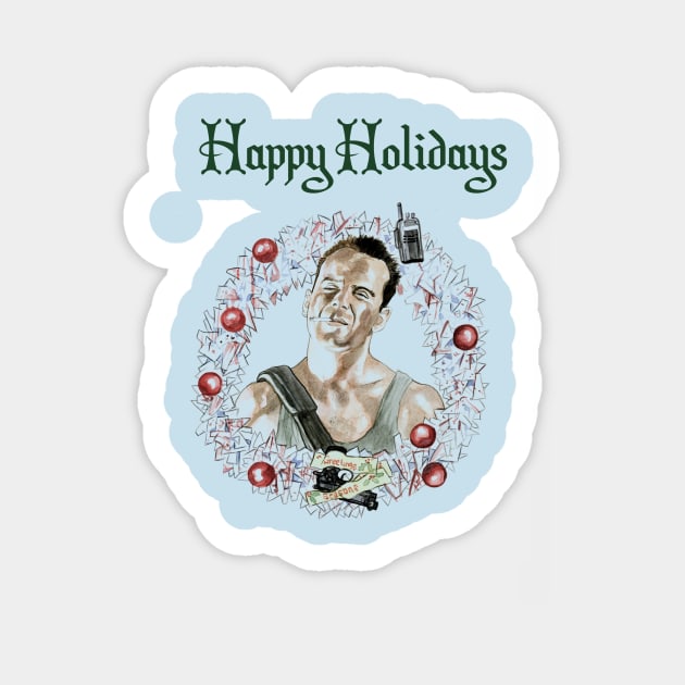 Die Hard John McClane Wreath Sticker by Beau Berkley Art